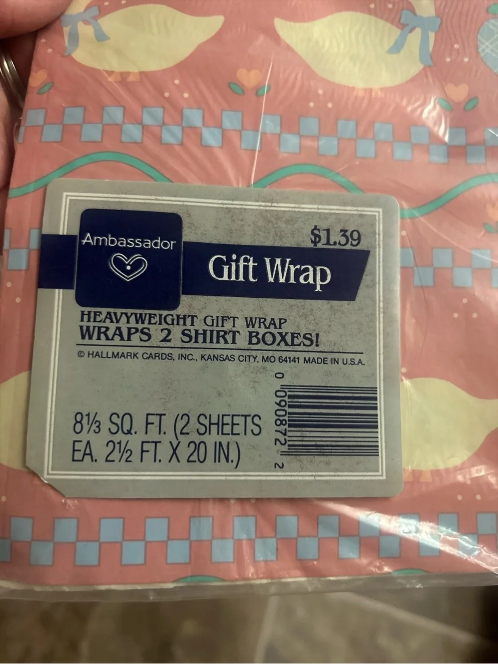 Vintage Ambassador Hallmark Gift Wrap Ducks Hearts Tulips Sealed Package 2 Sheet